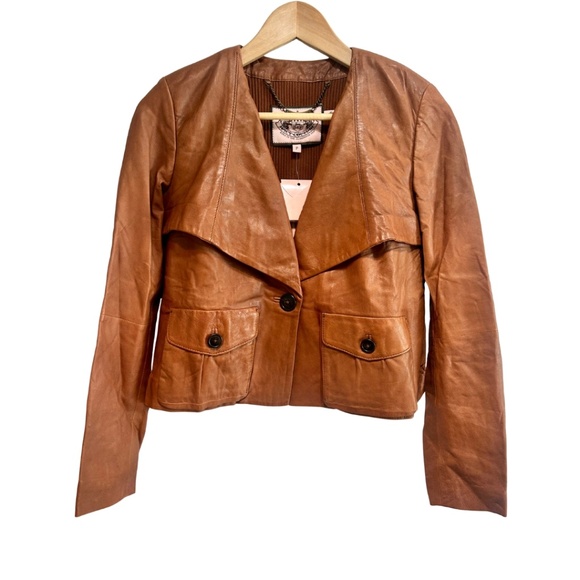 Juicy Couture Soft Brown Leather Jacket, Size: Petite - Picture 2 of 15